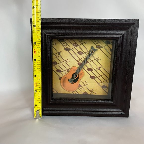 Framed Guitar and Saxophone Shadowboxes Glass Front Brown Trim Vintage - Picture 6 of 12